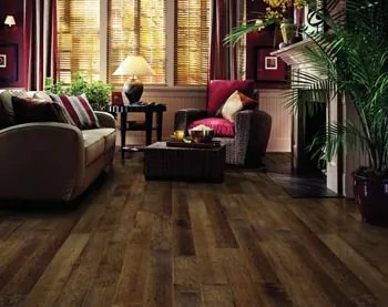 Wood-look flooring in a furnished living room